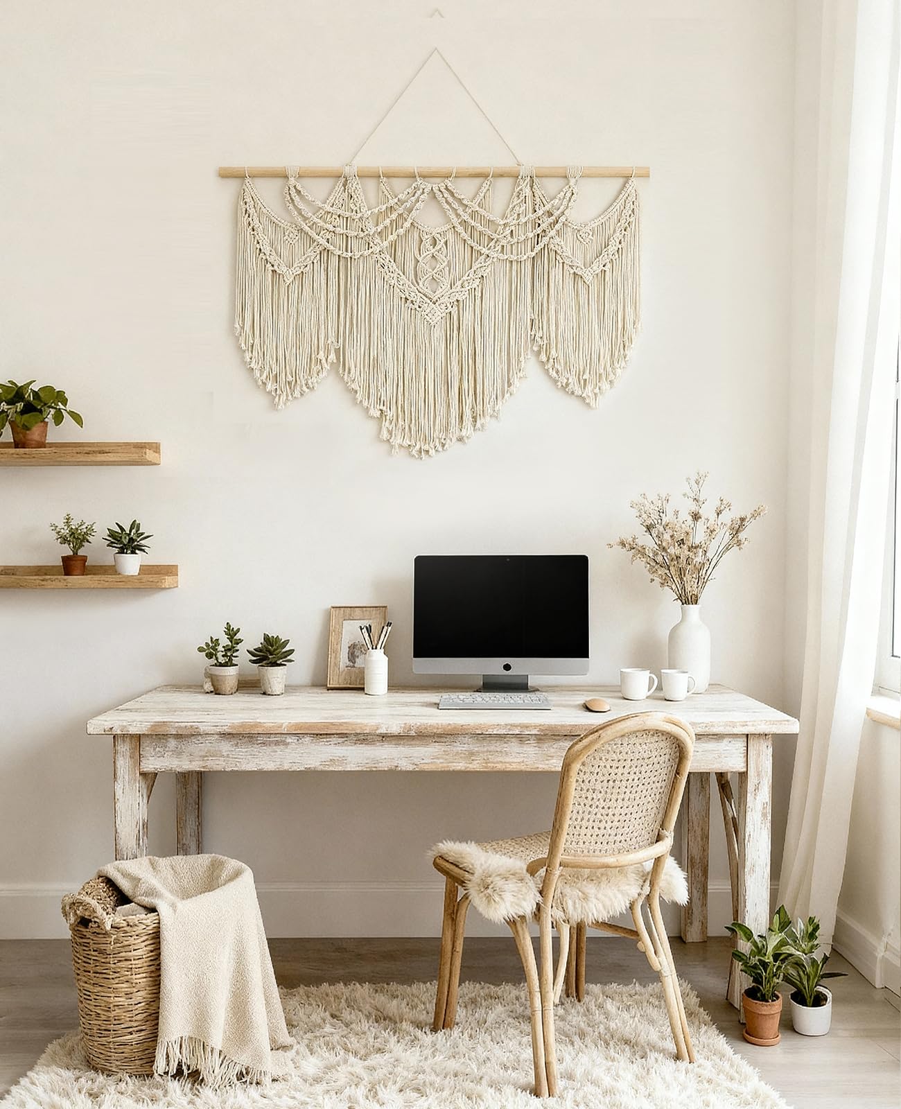 Large Macrame Wall Hanging with Tassels – Boho Tapestry 43” x 32”