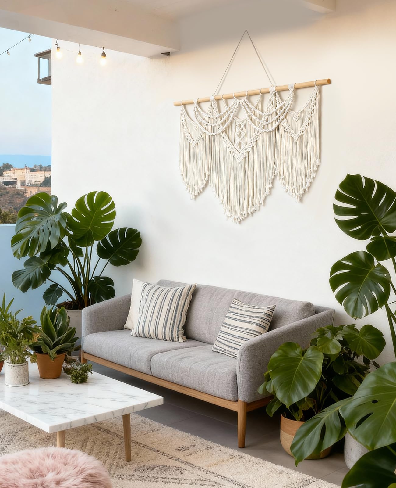 Large Macrame Wall Hanging with Tassels – Boho Tapestry 43” x 32”