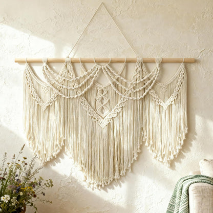 Large Macrame Wall Hanging with Tassels – Boho Tapestry 43” x 32”