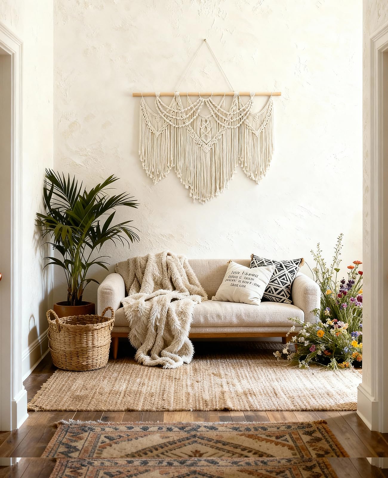 Large Macrame Wall Hanging with Tassels – Boho Tapestry 43” x 32”
