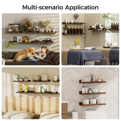 Wood Floating Wall Shelves Set of 6 – Brown Decor Storage