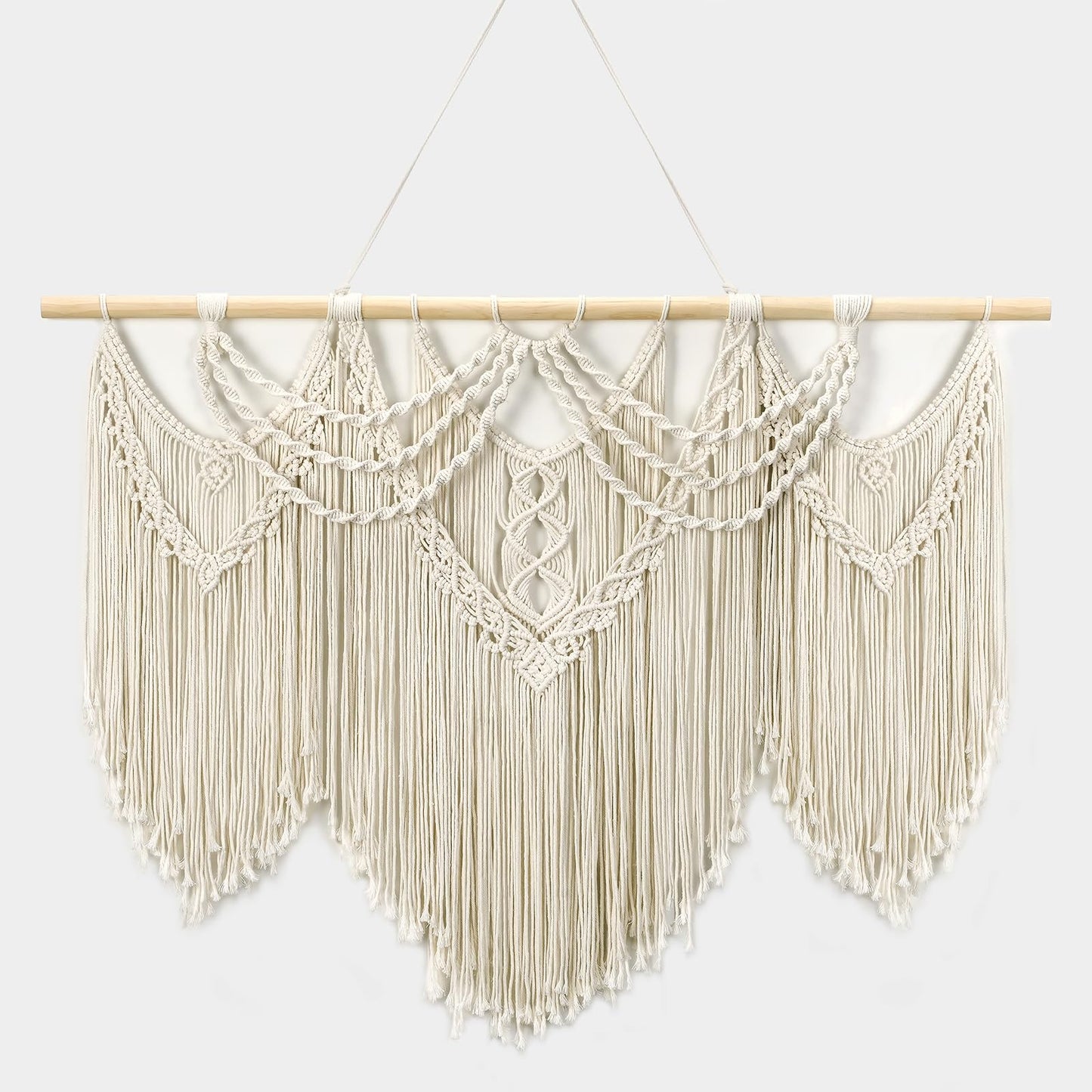 Large Macrame Wall Hanging with Tassels – Boho Tapestry 43” x 32”