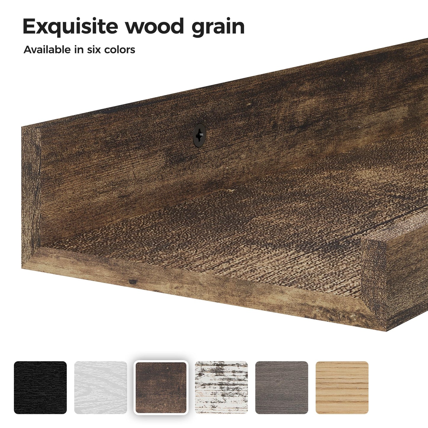 Wood Floating Wall Shelves Set of 6 – Brown Decor Storage