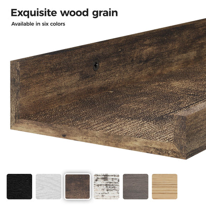 Wood Floating Wall Shelves Set of 6 – Brown Decor Storage